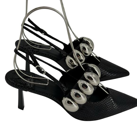 Jeffrey Campbell Black Leather Persona Slingback Pumps Womens 8 - Picture 3 of 13